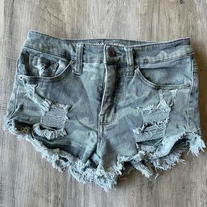 Camo denim shorts